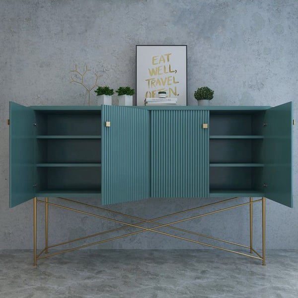 Blue Bar Accent Tall with Storage 4 Doors Gold Legs
