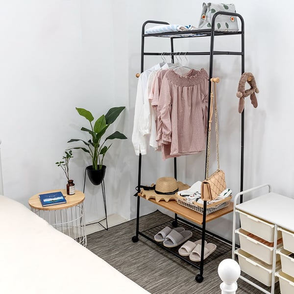 Black Clothing Rack with 3Shelf and HangingHomary
