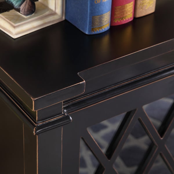 35" Black Entryway Wooden Lattice Glass Doors with 1 ShelfHomary