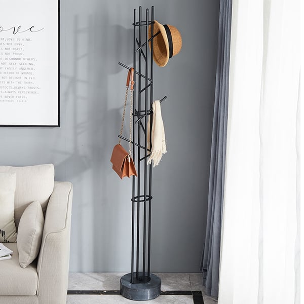 68" Black Modern Freestanding Coat Rack Marble Base Homary