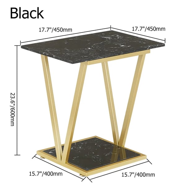 Modern Black End Table with Marble Top Side Table Homary UK
