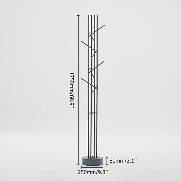 1750mm Black Modern Freestanding Coat Stand Marble Base Homary UK