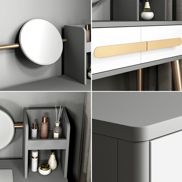 Nordic Gray Makeup Vanity with 2 Drawers Mirror & Stool Included in