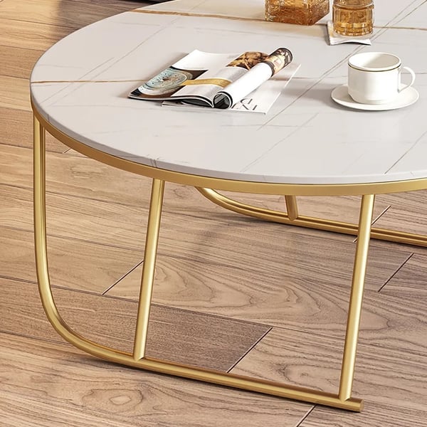 White Modern Coffee Table Metal Legs with Sintered Stone TabletopHomary