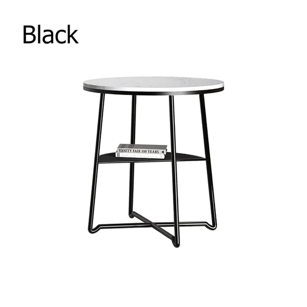 Black 2Tiered Marble End Table with Shelf Top Metal FrameHomary