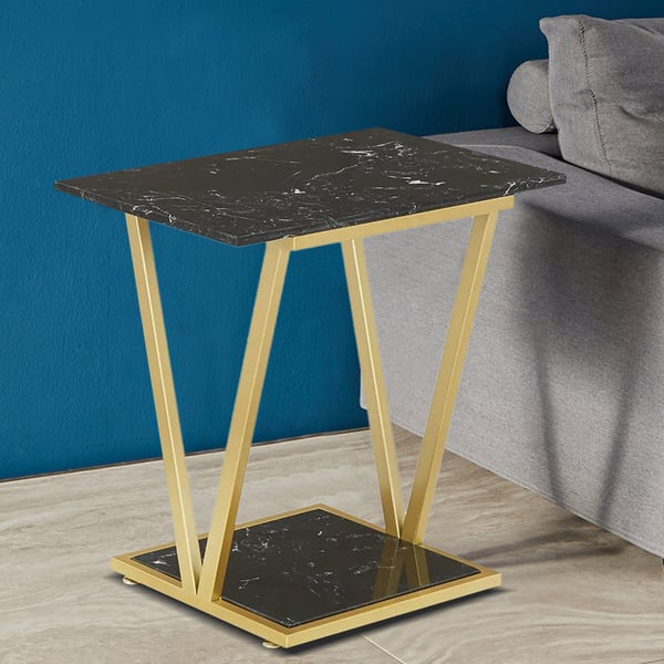 Modern Black End Table with Marble Top Side Table Homary