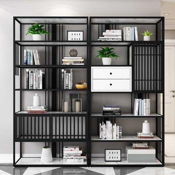 Contemporary Line Solid Wood Etagere Bookshelf in Black&WhiteHomary