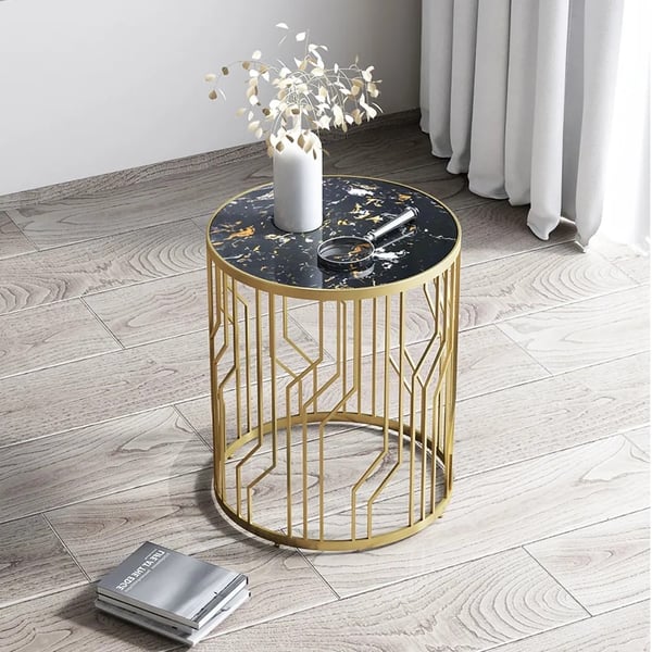 Black End Table with Marble Top Side Table Metal FrameHomary
