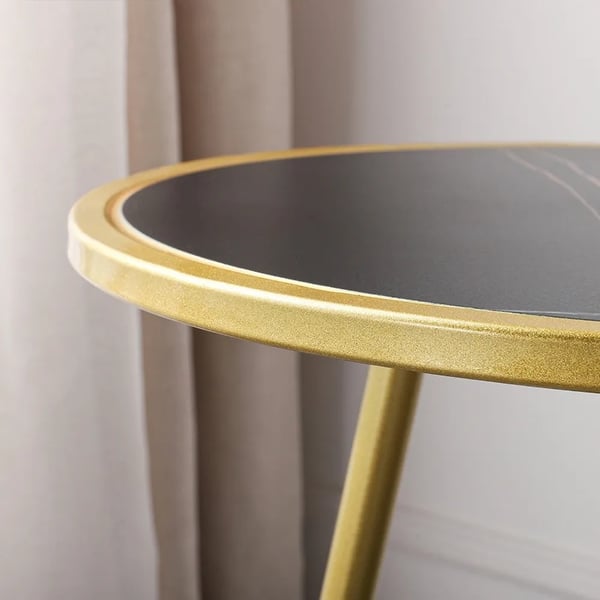 Black Round Side Table with Storage Sintered Stone Top End Table