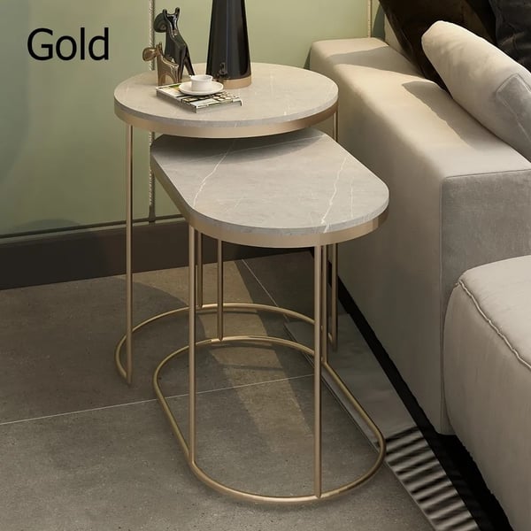Gold Nesting Table 2 Piece with Metal Frame Side Table SetHomary