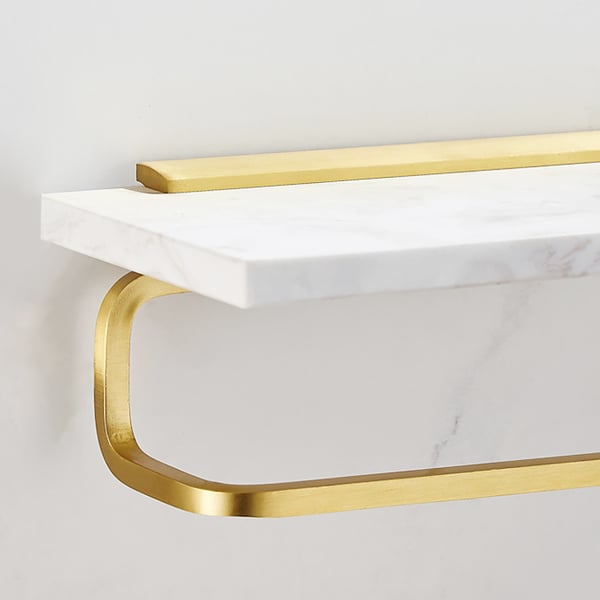 Modern White Bathroom Floating Towel Rack with Marble ShelfHomary