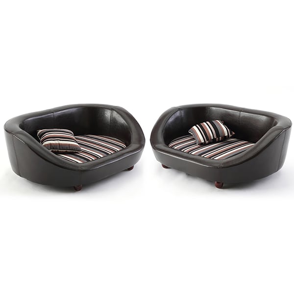 730mm Black PU Leather Dog Bed Rectangular Velvet Cushioned Pad