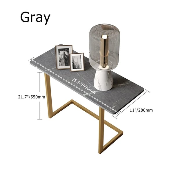 Gray End Table with Sintered Stone Tabletop Rectangular Side TableHomary