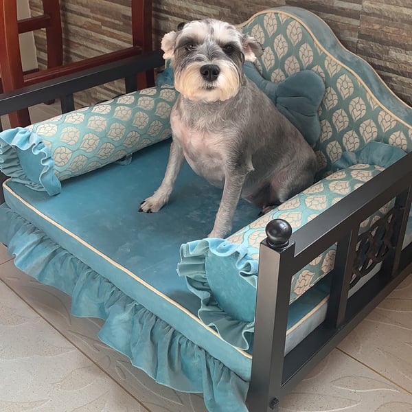 27.5" Dog Bed Sofa Metal Frame Pet Bed with Velvet Upholstered Pad
