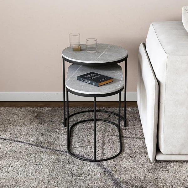 Black Nesting Table 2 Piece with Metal Frame Side Table Set Homary