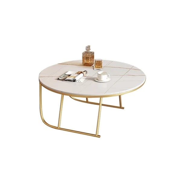 White Modern Coffee Table Metal Legs with Sintered Stone Tabletop Homary UK