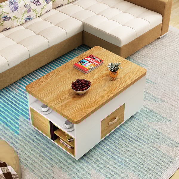 Vintage Lift Top Coffee Table Set with Storage & Stools Extendable in