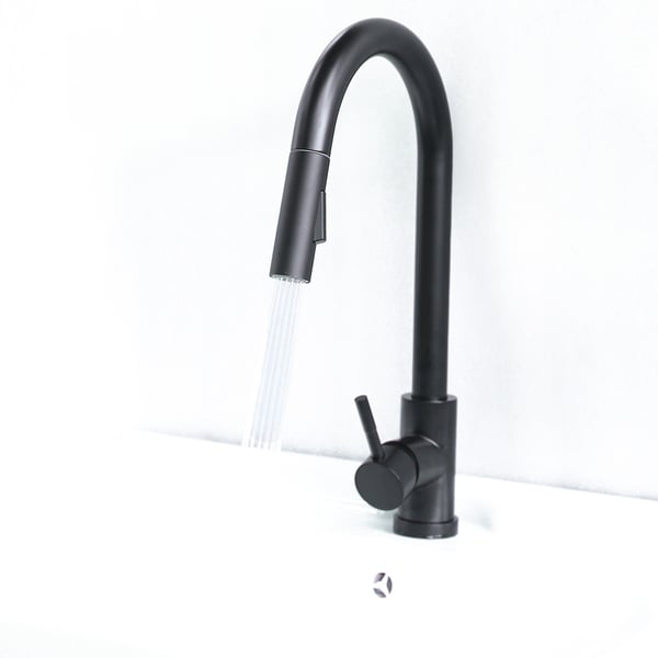 Matte Black Touch Kitchen Faucet Stainless Steel Pull Out Spray Single
