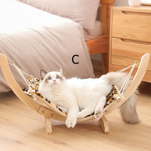 28"Lx13.8"Wx13.4"H Freestanding Cat Hammock Solid Wood Stand Plush Cat