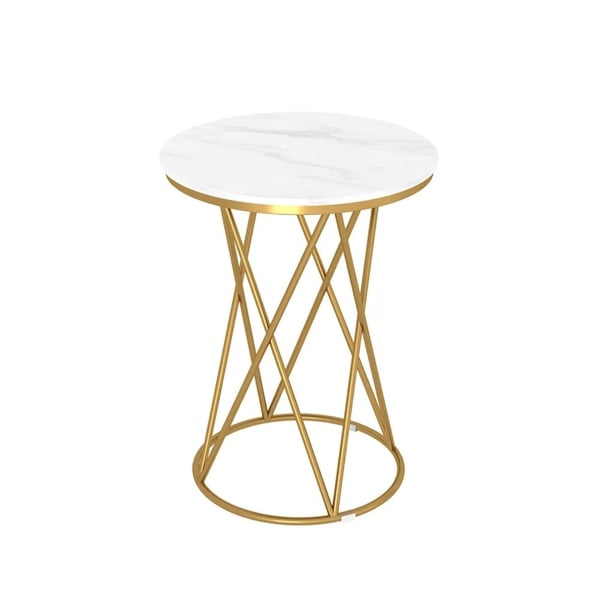 White Modern Round Side Table with Sintered Stone Top End Table Homary UK