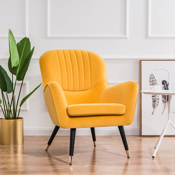 Yellow Accent Chair Velvet Upholstered Accent Chair Midcentury Chair