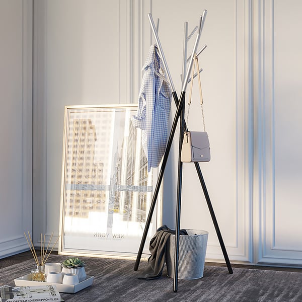 Black and Silver Coat Clothing Rack Metal Coat Tree StandHomary