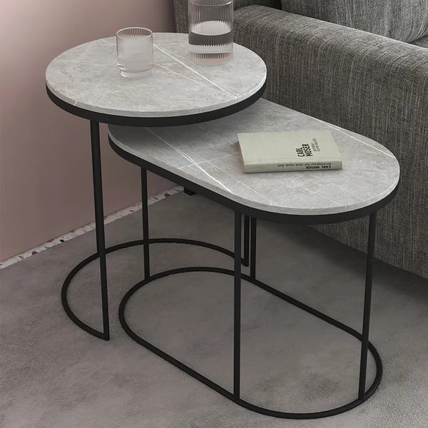 Black Nesting Table 2 Piece with Metal Frame Side Table Set Homary