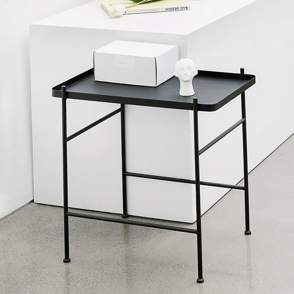 Black End Table with Tray Top Metal Frame Side TableHomary
