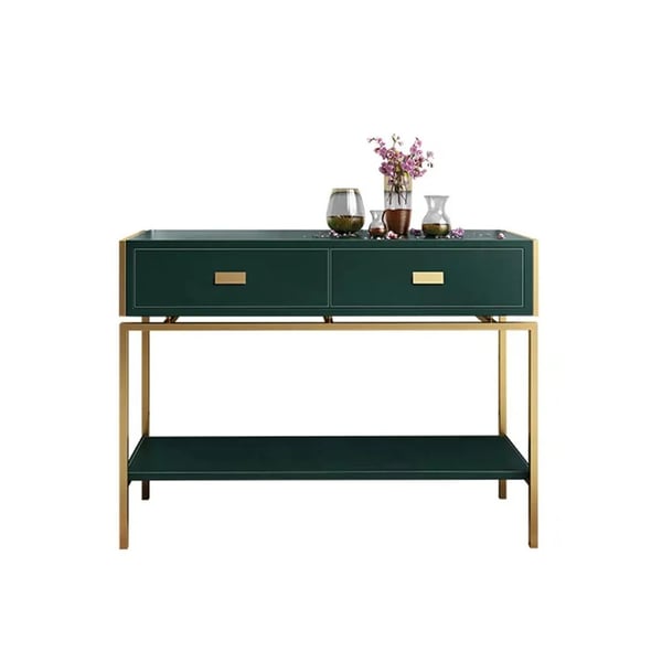 Modern Console Table with Drawers & Shelf Wooden Top Green | Homary