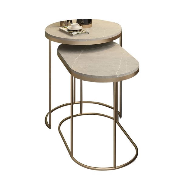Gold Nesting Table 2 Piece with Metal Frame Side Table SetHomary