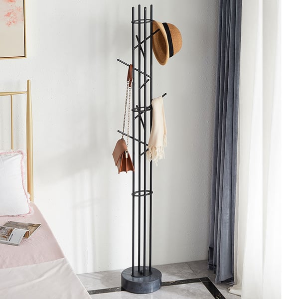 68" Black Modern Freestanding Coat Rack Marble Base Homary