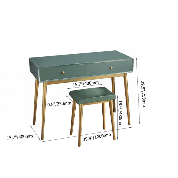 Grey Makeup Vanity Set with Storage 2 Drawer & Stool MidCentury Modern