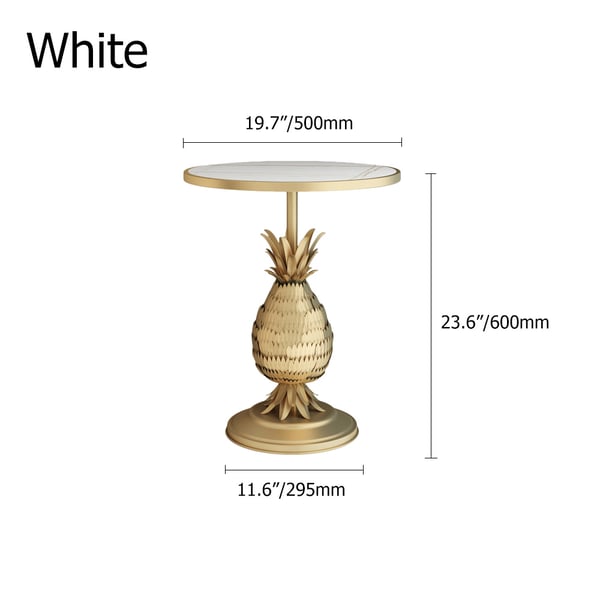 White End Table Stone Top & Metal Base Round Side Table Homary