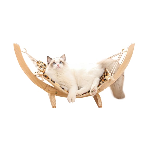 28"Lx13.8"Wx13.4"H Freestanding Cat Hammock Solid Wood Stand Plush Cat