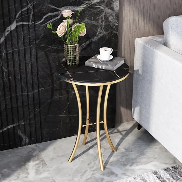 Black Round End Table with Metal Base Side Table | Homary UK