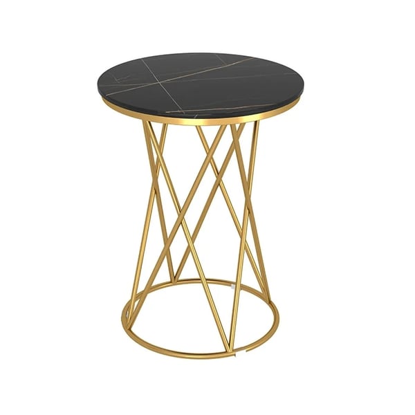 Black Modern Round Side Table with Sintered Stone Top End Table Homary