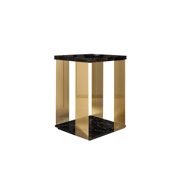 2Tiered Modern Marble End Table with Metal Frame Black Homary UK