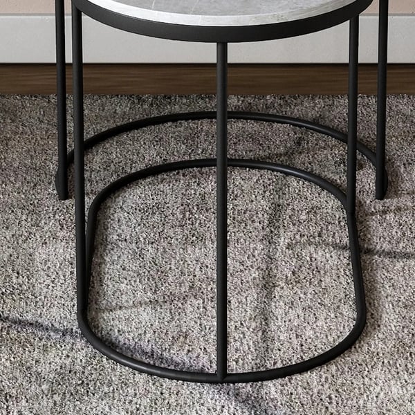 Black Nesting Table 2 Piece with Metal Frame Side Table Set Homary UK