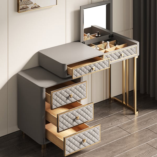 Grey Makeup Vanity Set Flip Top Dressing Table with Homary UK