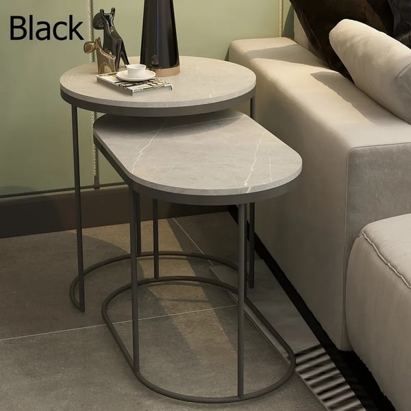 Black Nesting Table 2 Piece with Metal Frame Side Table Set Homary UK