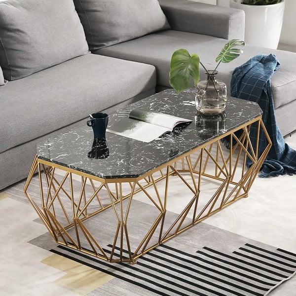 Black Coffee Table Marble Top Metal Base Homary