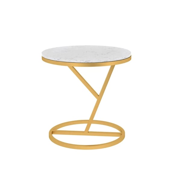 White Round Side Table with Marble Top Metal Frame Homary UK