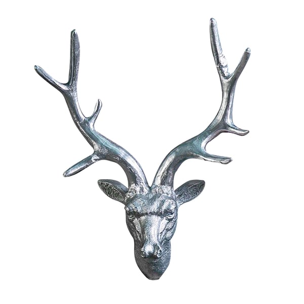 Retro Large Deer Head Sculpture Wall Decor Home Resin Silver Statues Art Homary UK