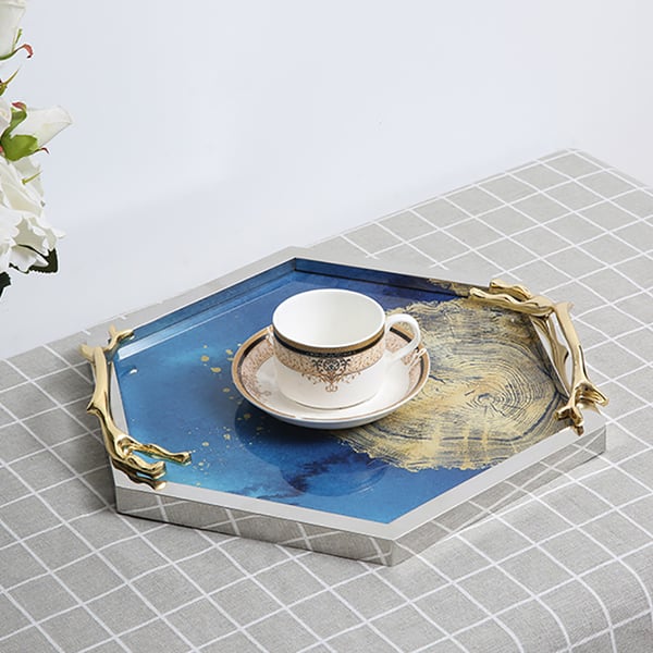 Modern Tray Desk Organizer for Entryway in Metal Set of 2Homary