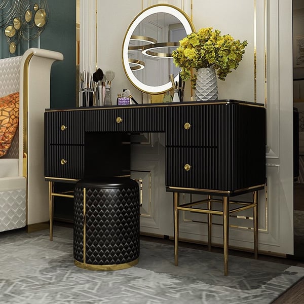 Modern Executive Desk with Drawers in Black Homary