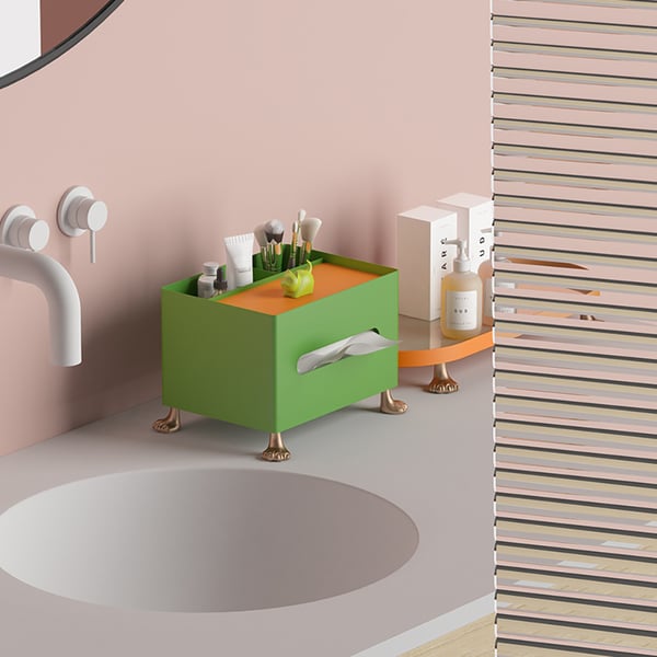 Rectangular Bathroom Desk Organiser Storage Box with Tissue Box-Homary