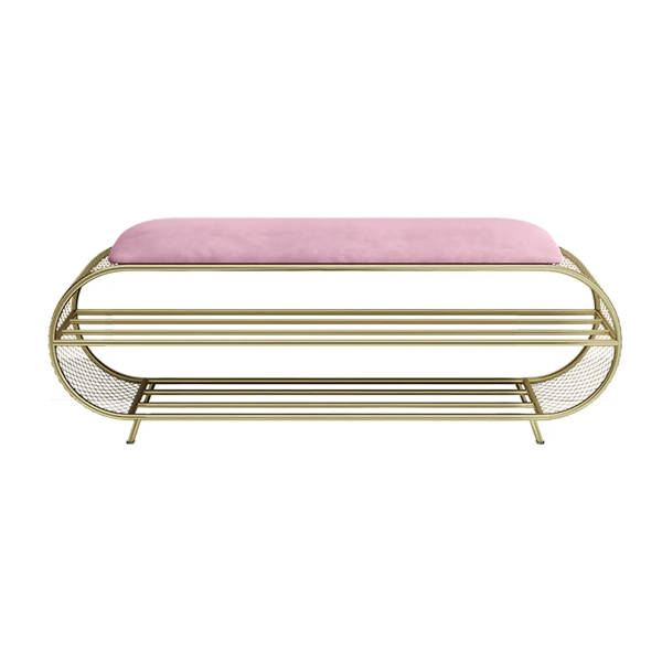 Pink Velvet Bench Upholstered 2Tier Seat Storage Shelf Entryway Shoes