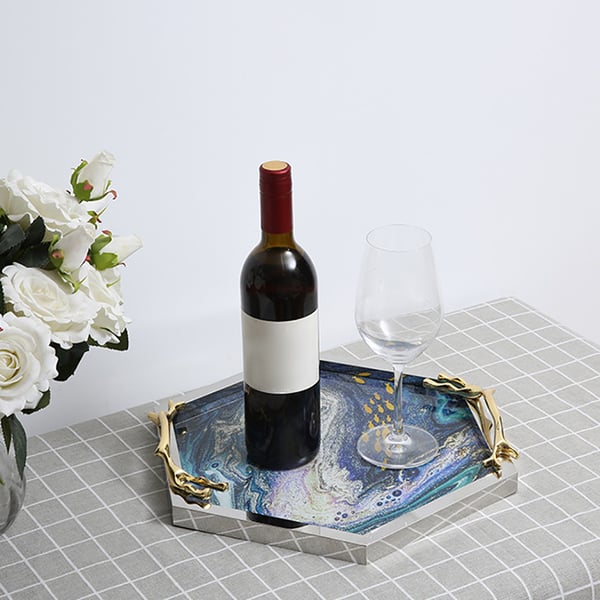 Modern Tray Desk Organizer for Entryway in Metal Set of 2Homary