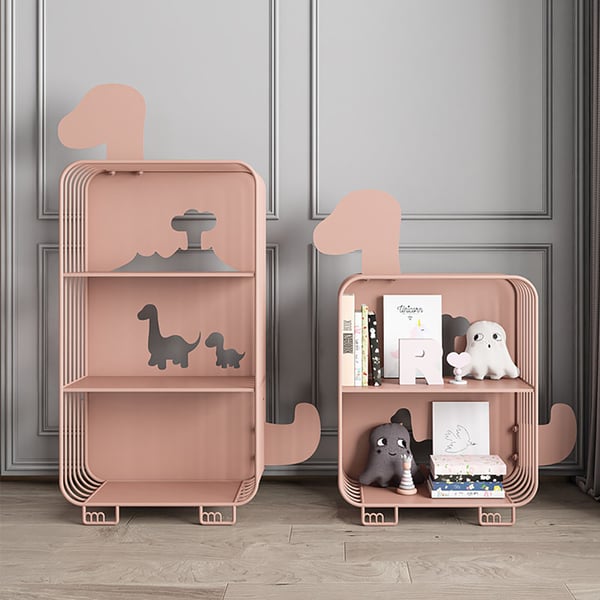 Kids Bookshelf Dinosaur Metal Baby's Bookcase in Pink Homary