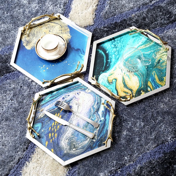 Modern Tray Desk Organizer for Entryway in Metal Set of 2Homary